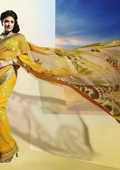 Yellow & Green Festive Designer Georgette Saree
