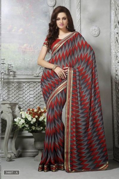 Red & Black Designer Georgette Saree 1