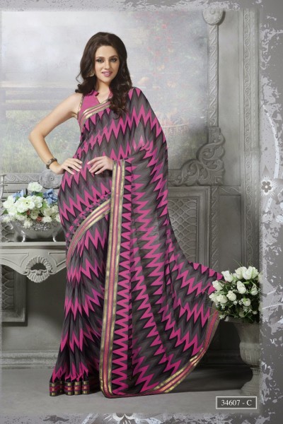 Pink & Black Designer Georgette Saree 1