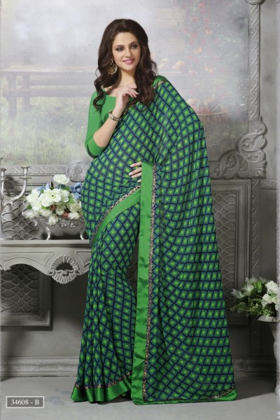 Green & Blue Designer Georgette Saree 1