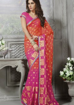 Orange & Magenta Designer Georgette Saree