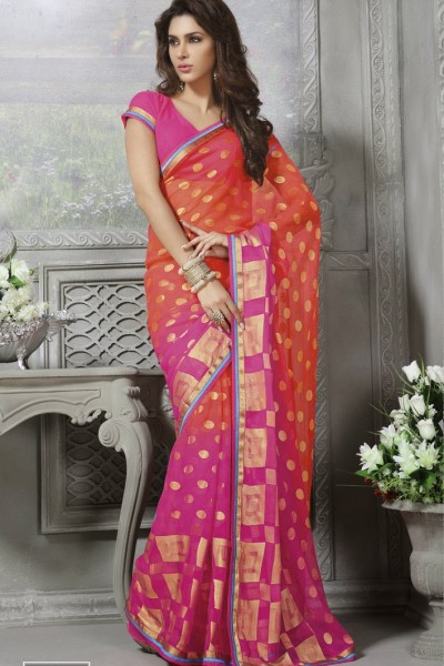 Orange & Magenta Designer Georgette Saree 1