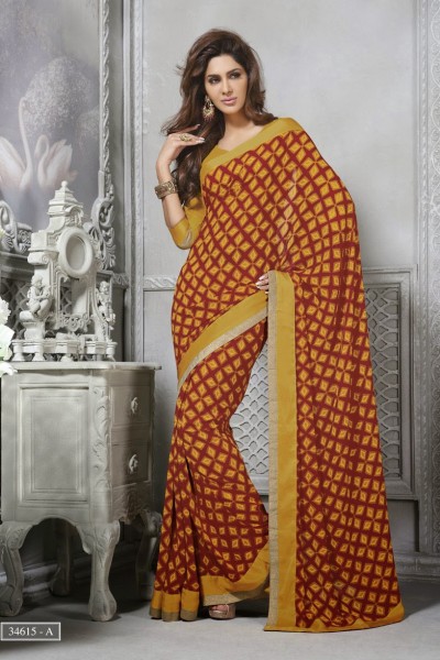 Red & Yellow Designer Georgette Saree 1