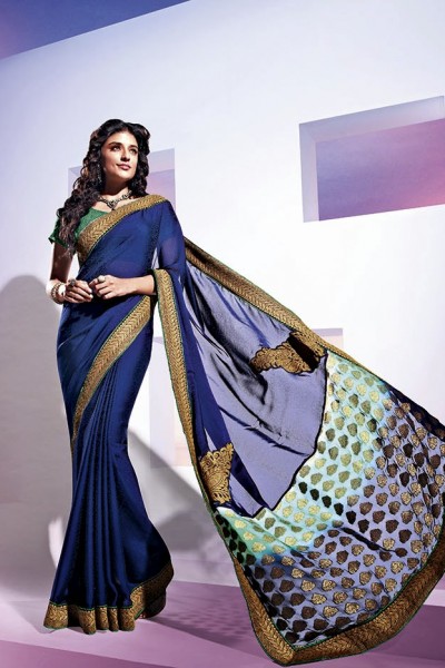 Royal Blue Festive Designer Georgette Saree 1