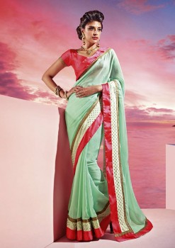 Teal with Red Festive Designer Georgette Saree