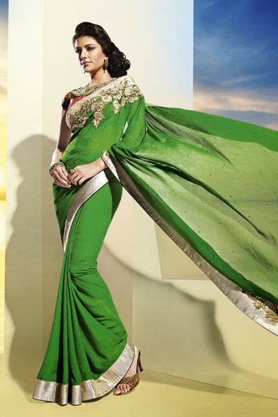 Green Festive Designer Georgette Saree 1