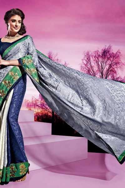 Blue & White Festive Designer Georgette Saree 1