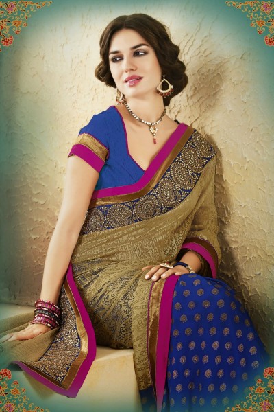 Blue & Beige Party Wear Georgette Saree