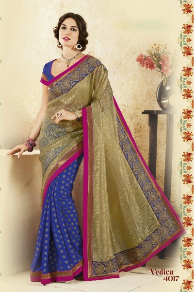 Blue & Beige Party Wear Georgette Saree 1