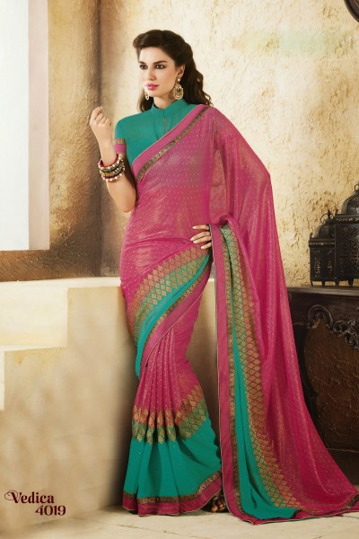 Pink & Blue Party Wear Georgette Saree 1