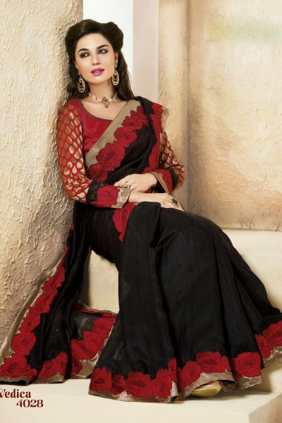 Red & Black Designer Georgette Saree 1