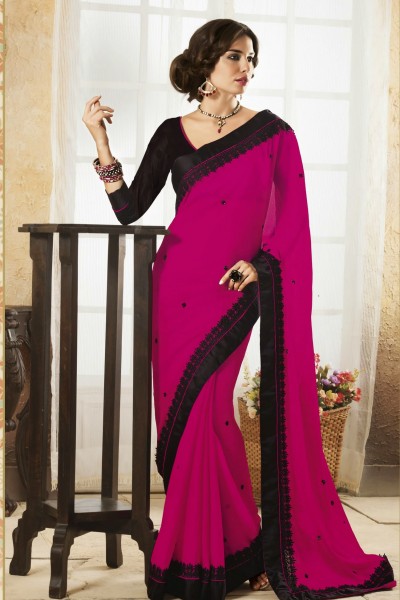 Magenta & Black Designer Georgette Saree 1