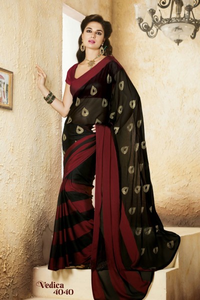 Red & Black Designer Georgette Saree 1