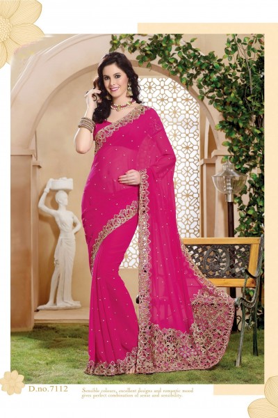 Pink Festive Designer Saree with Cutwork Edging 1