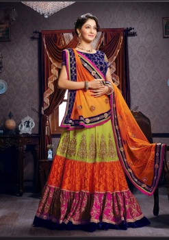 Orange & Magenta Designer Lehenga Saree