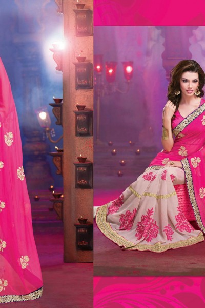 Pink & Cream Alluring beautiful Designer Saree 1