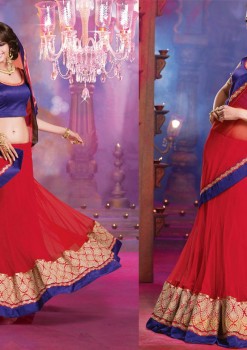 Red & Blue Alluring beautiful Designer Saree