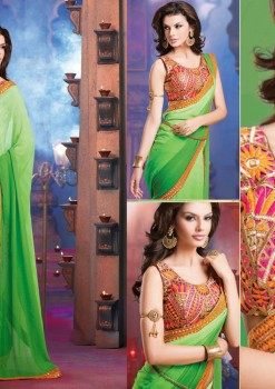 Green & Orange Alluring beautiful Designer Saree