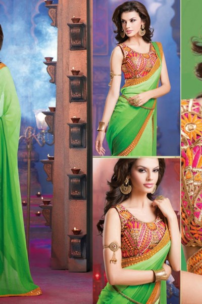 Green & Orange Alluring beautiful Designer Saree 1