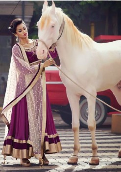 Purple & Beige Charming Diva Long Anarkali Designer Party-Wear