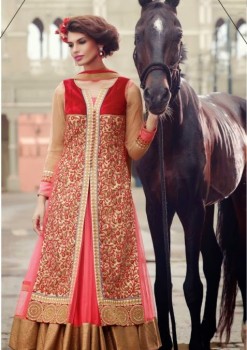 Red & Pink Charming Diva Long Anarkali Designer Party-Wear