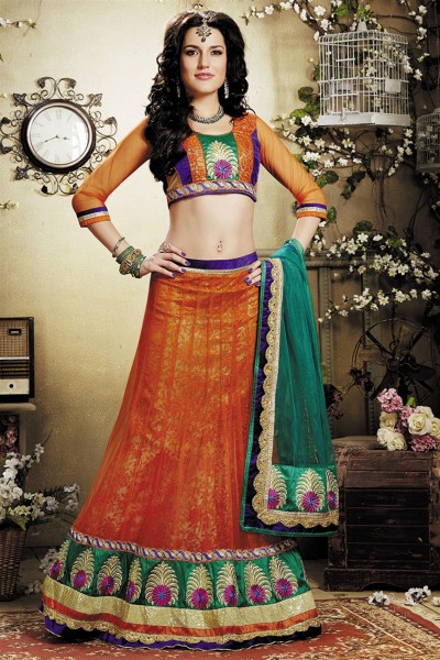 Orange And Green Lehenga Choli Giving Perfect Wedding Wear Look 1