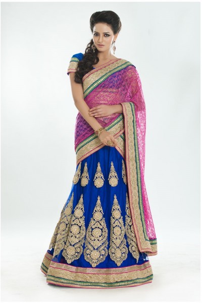 Pink & Blue Color Wedding Wear Lehenga Choli 1