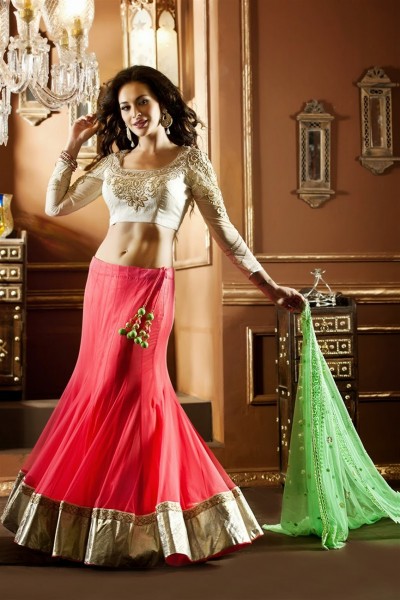 Peach & Green Color Lehenga Choli 1