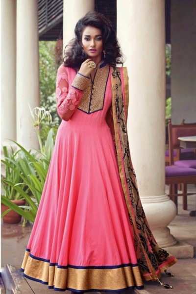 Pink & Blue Charming Diva Long Anarkali Designer Party-Wear 1