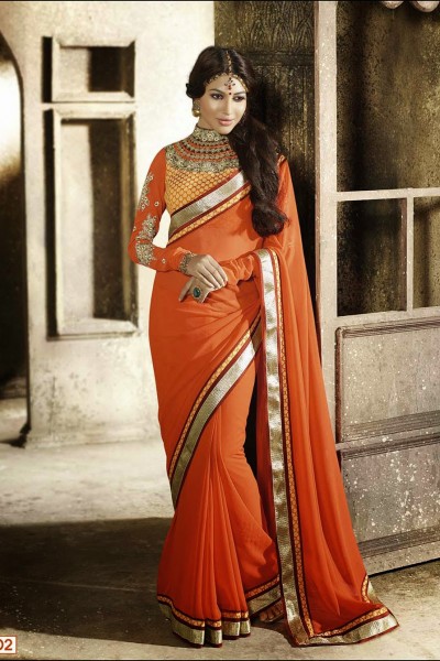 Orange Most Elegant Designer Saree 1