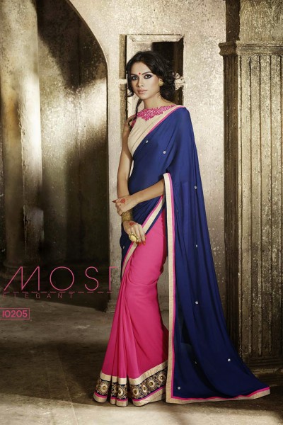 Magenta & Blue Most Elegant Designer Saree 1