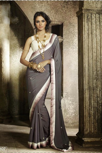 Grey & Silver Most Elegant Designer Saree