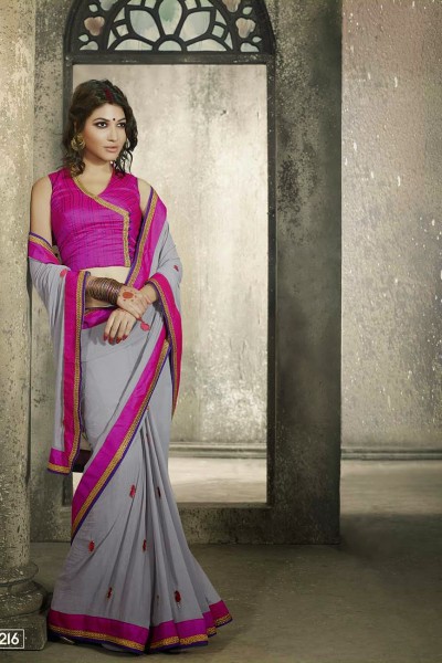 Grey & Magenta Most Elegant Designer Saree 1