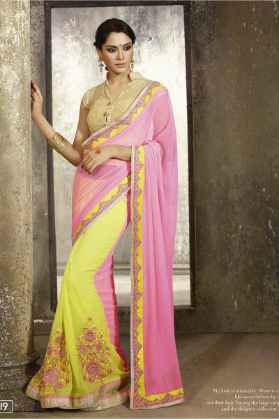 Yellow & Pink Most Elegant Designer Saree 1