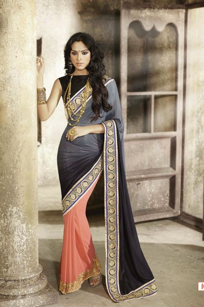 Grey & Peach Most Elegant Designer Saree 1