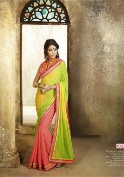 Lime Green & Pink Most Elegant Designer Saree