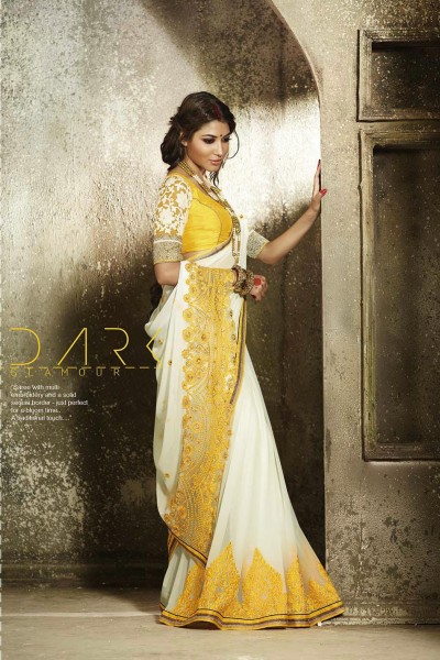 Cream & Yellow Most Elegant Designer Saree