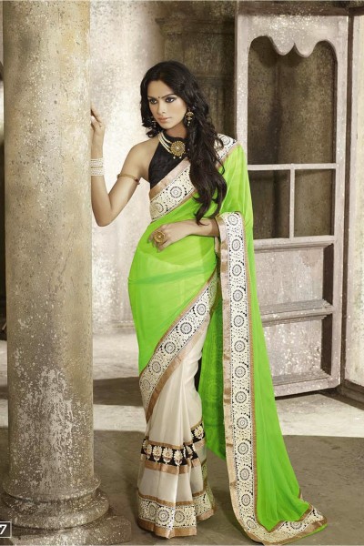 Lime Green Most Elegant Designer Saree 1