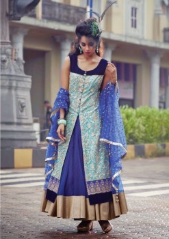Blue Charming Diva Long Anarkali Designer Party-Wear