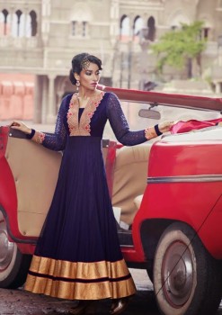 Navy Blue & Gold Charming Diva Long Anarkali Designer Party-Wear