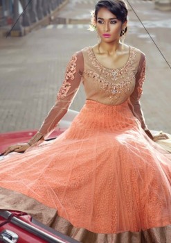 Rich Peach Charming Diva Long Anarkali Designer Party-Wear