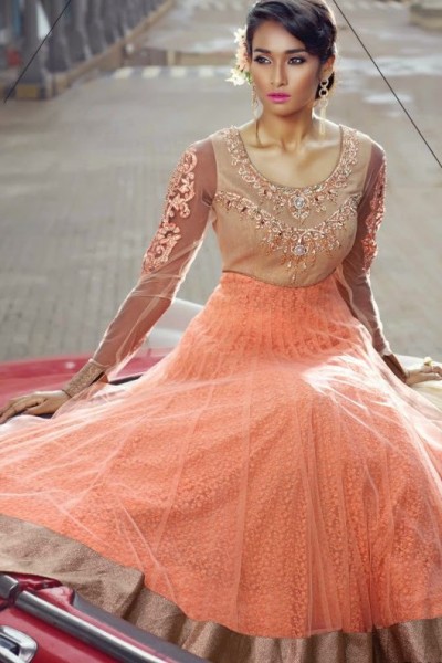 Rich Peach Charming Diva Long Anarkali Designer Party-Wear 1