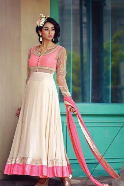 Creamish Pink Charming Diva Long Anarkali Designer Party-Wear 1