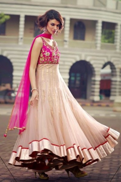 Magenta & Beige Charming Diva Long Anarkali Designer Party-Wear 1