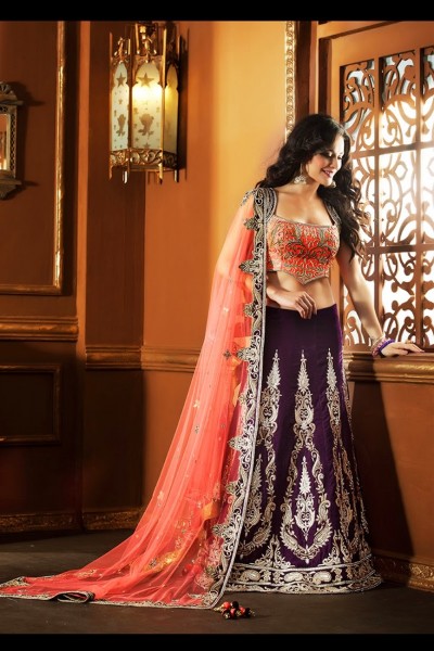 Flamboyant Purple & Peach Lehenga Choli 1