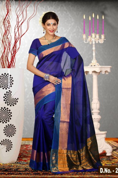 Royal Blue Pure Silk Cotton Saree 1