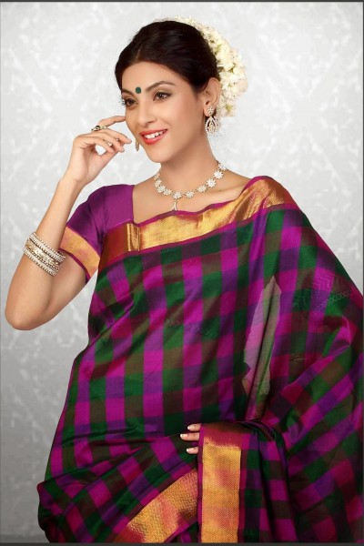 Purple & Green Pure Silk Cotton Saree