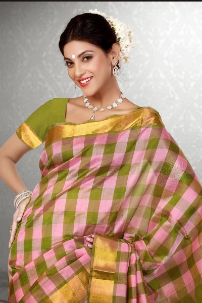 Pink & Green Pure Silk Cotton Saree