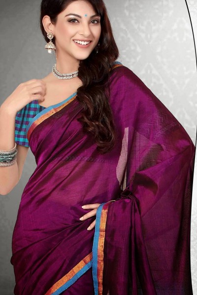 Purple & Blue Pure Silk Cotton Saree 1