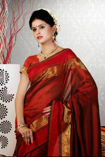 Red & Green Pure Silk Cotton Saree